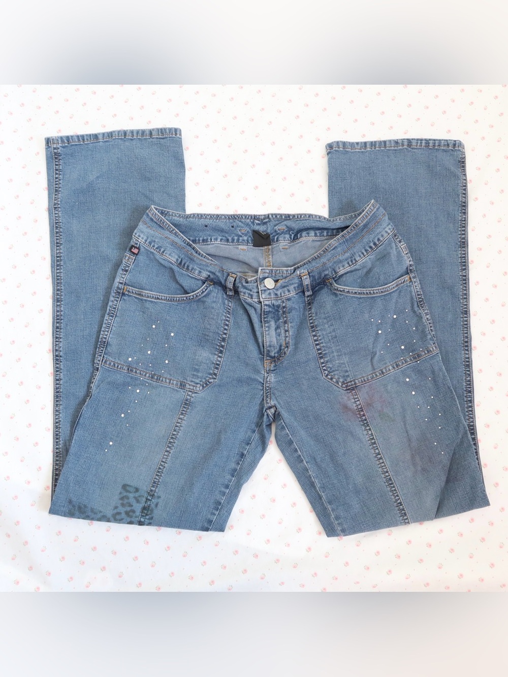 Polo by Ralph Lauren Women's Light Blue Bootcut Jeans with Paint Detail